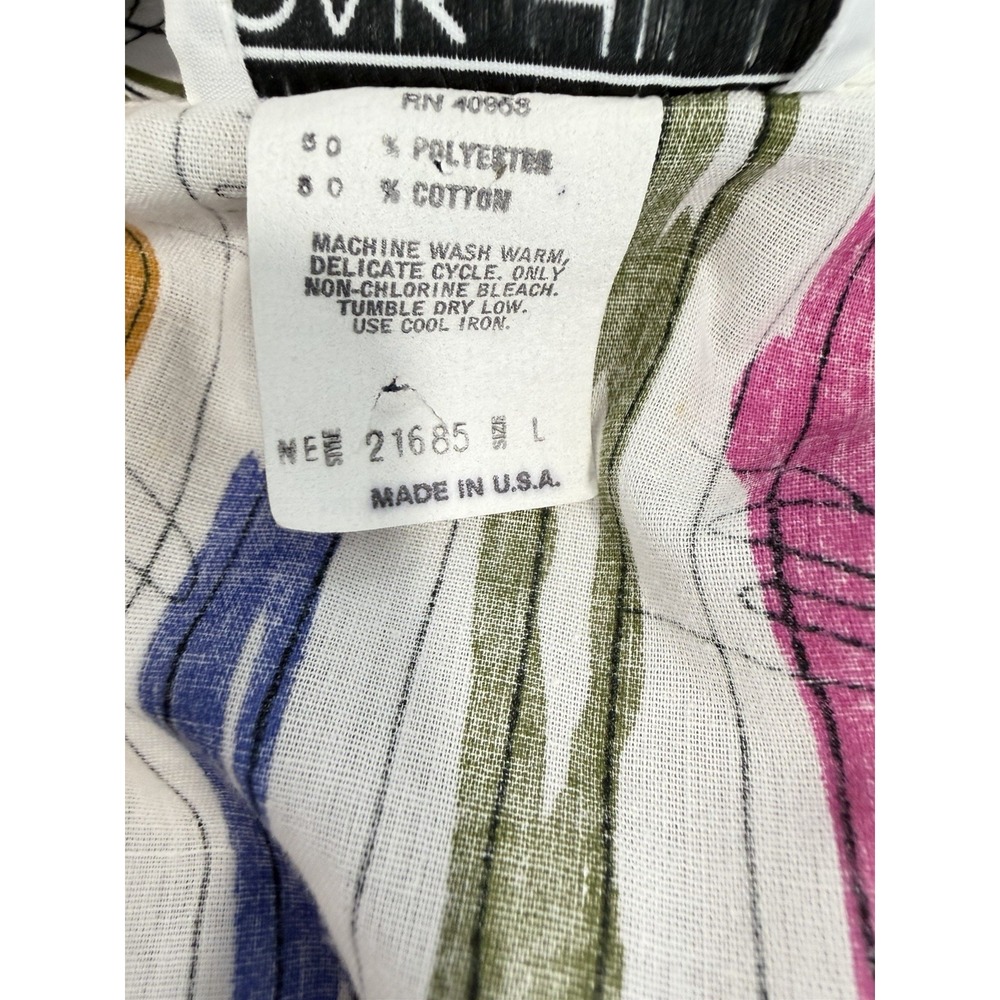 Vintage Oak Hill Striped Button Front Shirt Large Colorful Abstract Print 80s - Picture 5 of 8